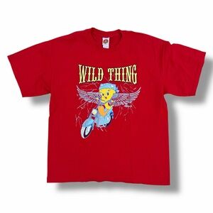 Vintage Looney Tunes Tweety “Wild Thing” Biker T-Shirt Red Size XL 90s Y2K